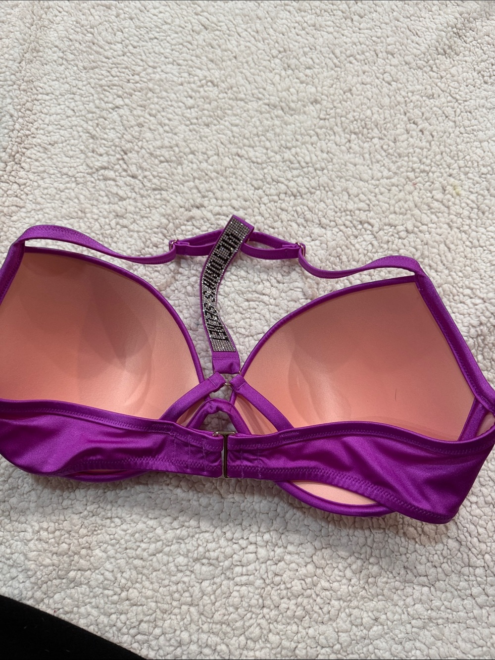 Purple T-Back Bling Push-Up Bra - Smooth Molded Cups - Picture 2 of 2